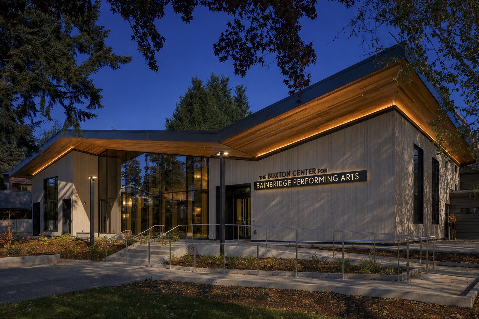 Buxton Center for Bainbridge Performing Arts at dusk